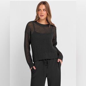ANRABESS Black Crochet Knit Long Sleeve Sweater
